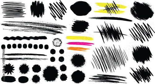 Set of paint brush stroke and abstract grunge banner for graphic background decoration. Watercolor splatter, ink splash and creative shape for social media.