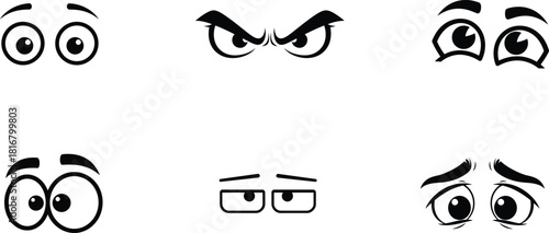 Cartoon Eyes Expressions Set Showing Various Emotions from Happiness to Anger and Sadness in Different Shapes and Styles on White Background