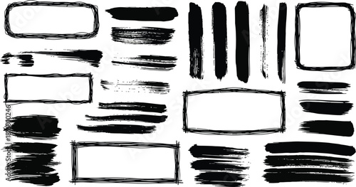 Set of paint brush stroke and abstract grunge banner for graphic background decoration. Watercolor splatter, ink splash and creative shape for social media.