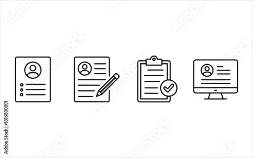 Minimalist cv and resume line icon set