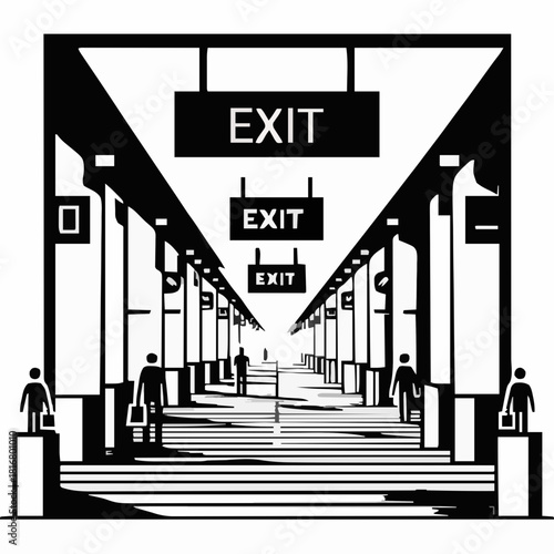 Shopping Mall Corridor Entrance and Exit Icon Vector