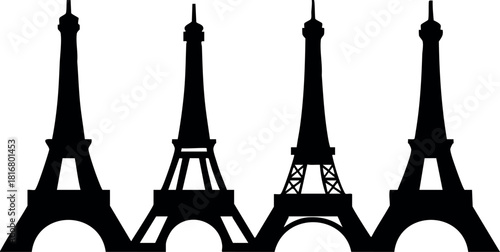 Eiffel tower black silhouette icon set different styles vector illustration landmark symbol design
