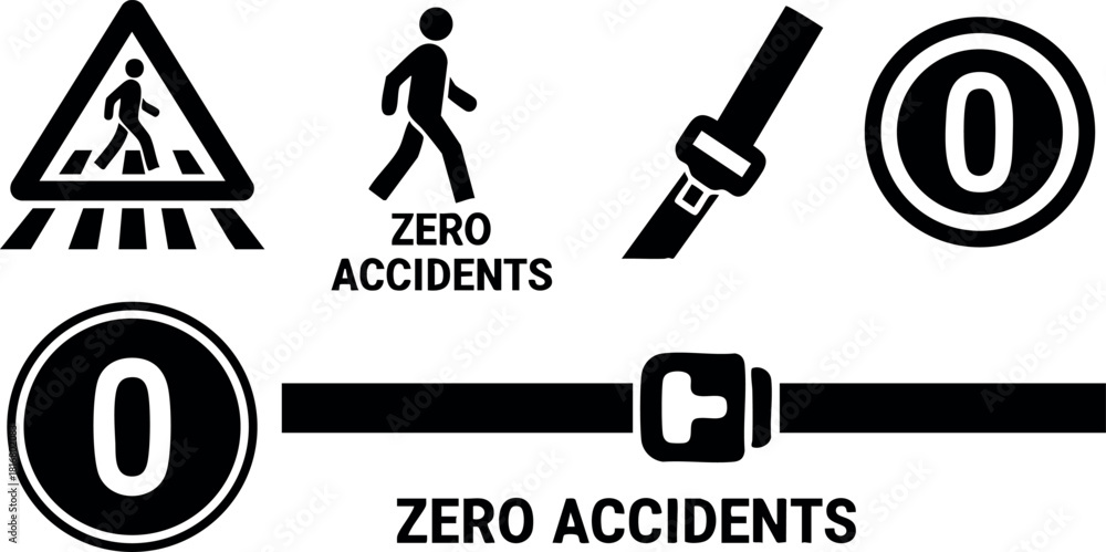 Naklejka premium Safety icons set including pedestrian crossing zero accidents seatbelt buckle vector illustration