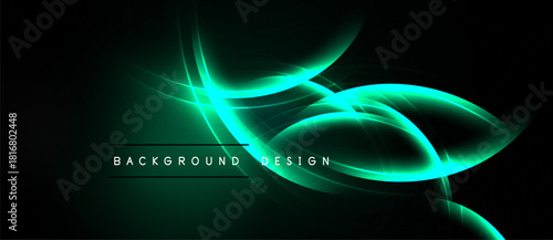 Abstract green lines create dynamic flow. Dark background emphasizes bright curves, modern design element. Text reads background design.