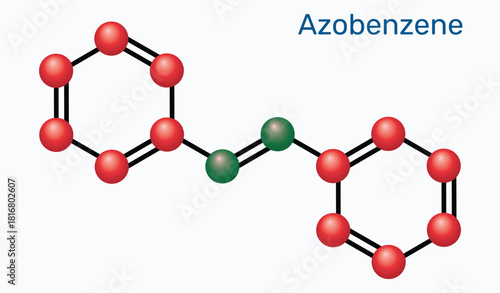 Azobenzene molecule, photoswitchable chemical compound. Molecular model. Vector Illustration