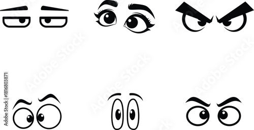 Diverse Cartoon Eyes Illustrating Various Emotions and Expressions in Graphic Design for Creative Projects and Visual Storytelling showcasing a Spectrum of Feelings