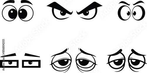 Diverse set of cartoon eyes showcasing various emotions like happiness anger sadness and surprise great for expressing feelings or animations expressing personality and style