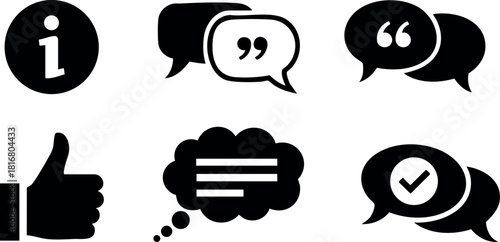 Communication icons set including information thumbs up speech bubbles chat messages vector illustration