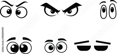 Expressive eyes cartoons in diverse emotional states conveying feelings of anger surprise sadness and focus for various character designs and animated content development