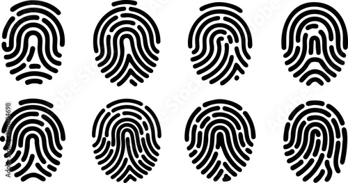 Fingerprint pattern set for identity verification security technology vector illustration