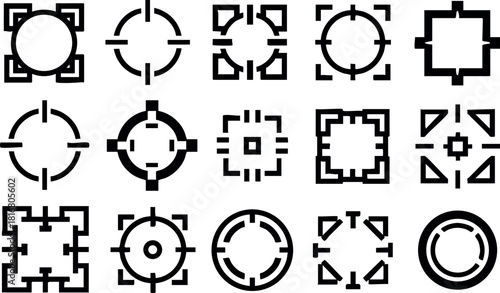 Target icon set vector collection with various focus marks and circular shapes for design and interface use