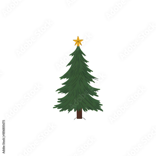 Festive Christmas tree with a shiny star topper