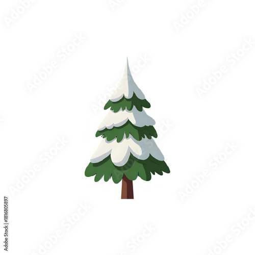 Festive snowy Christmas tree with cartoon styling