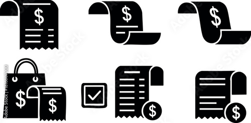 Financial bill payment icons set with shopping bags receipt checklist and dollar symbols vector illustration