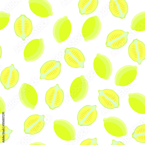 Seamless lemon citrus vector pattern. Exotic background. Hand drawn illustration with lemons. Tropical fruit wallpaper.	