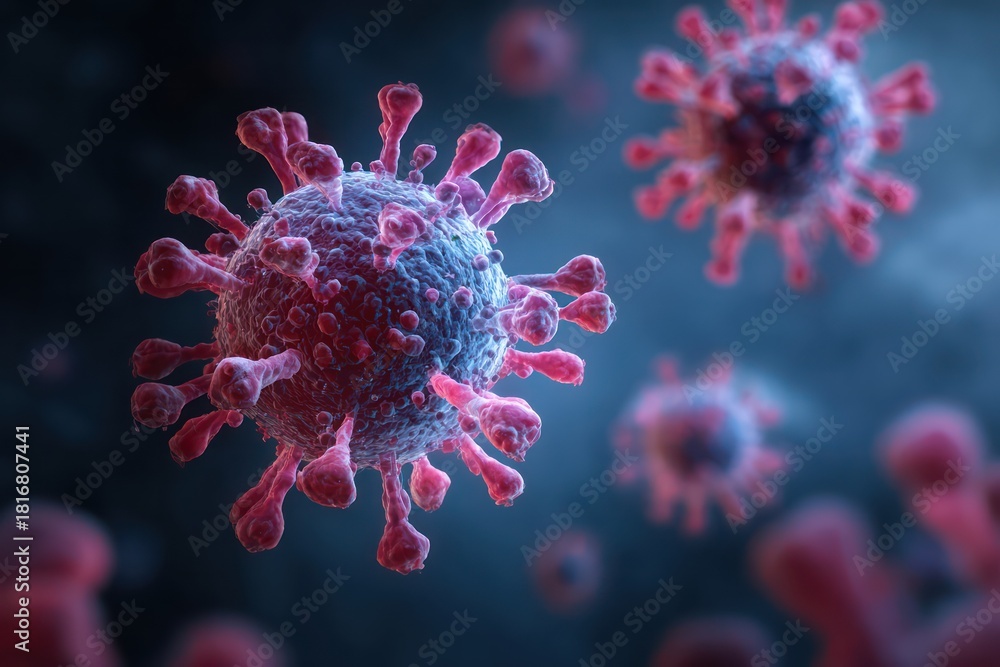 Obraz premium Microscopic Representation of Novel Coronavirus in 3D Rendering