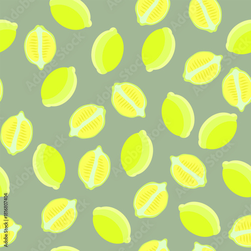 Seamless lemon citrus vector pattern. Exotic background. Hand drawn illustration with lemons. Tropical fruit wallpaper.	