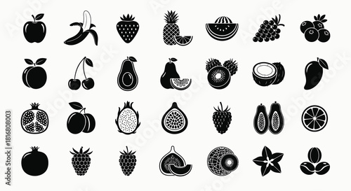 Fruit Silhouette Icon Collection for Healthy Food and Organic Design