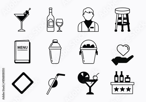 Bar & Cocktail Icon Set for Restaurants, Mixology, and Beverage Branding