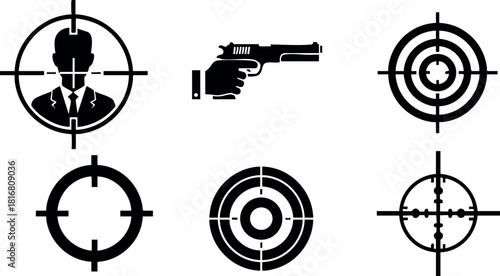 Target symbols set with businessman silhouette gun and crosshair design vector illustration