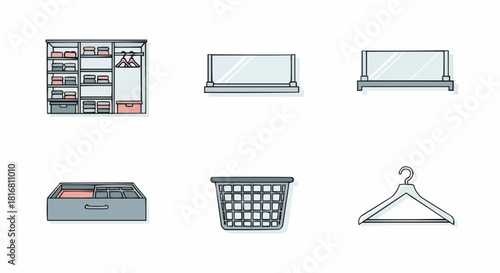 Wardrobe Accessories and Storage Solutions Line Art Illustration
