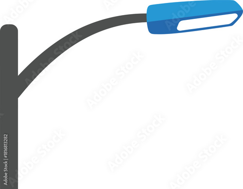 Modern street lamp with a blue housing and a white light element isolated on a white background representing urban infrastructure and lighting solutions