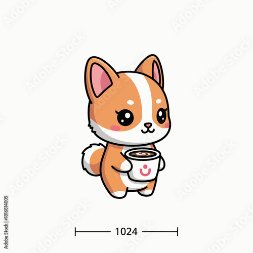 Charming flat design vector avatar of a girl named Bella sipping hot cocoa; minimal, friendly, geometric cartoon illustration for food, drink, warmth concepts, and restaurant branding.