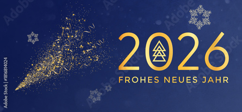 Frohes neues Jahr 2026. Christmas card in German. Happy New Year.
