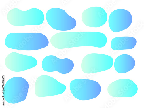 グラデーションの、シンプルな流体シェイプのフレームセット ( 水色 青 )	
