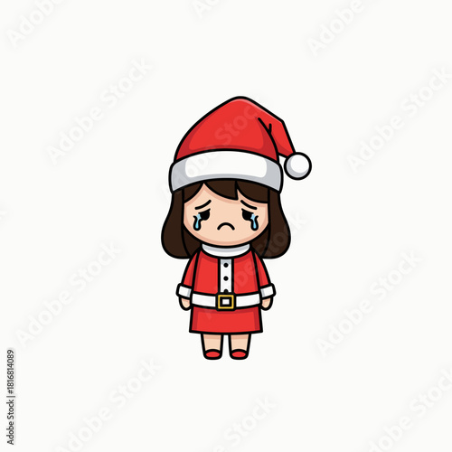 Cute Flat Vector Icon of Emma the Gift Wrapper Character Looking Sad and Dejected. Minimalist Present Packaging Worker Feeling Stressed or Disappointed. Graphic Resource Illustration.