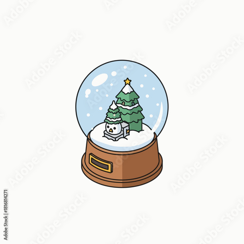 Hobby and Leisure Vector Illustration: Adorable Flat Design Icon depicting a Female Collector admiring her decorative Snow Globe collection. Perfect graphic element for UI/UX or winter themes.