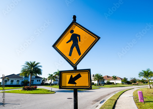 Pedestrian crosswalk sign close up