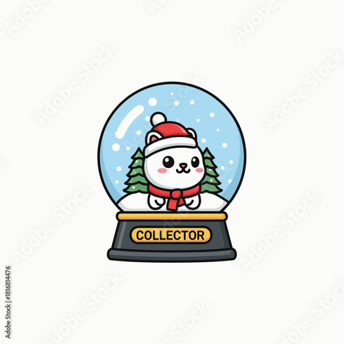 Snow Globe Collector Vector Icon Set. Adorable cartoon character enthusiastically collecting, arranging, and displaying glass domes with tiny winter scenes. Flat style design.