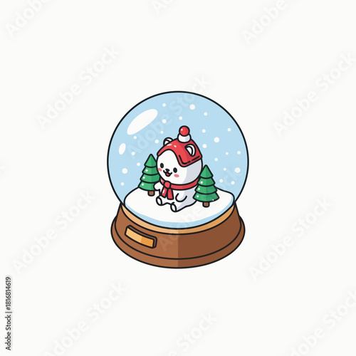 Winter Souvenir Collection Flat Vector Illustration. Person collecting and admiring decorative snow globes and glass spheres. Cute Christmas hobby icon design.