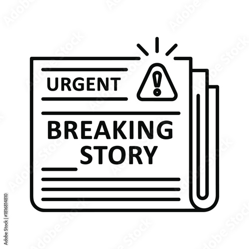 Urgent breaking story newspaper icon with exclamation mark alert, isolated on