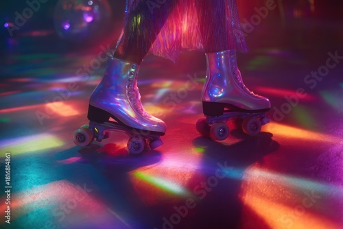 Roller Skater Dancing Indoors with Neon Retro Disco Vibe