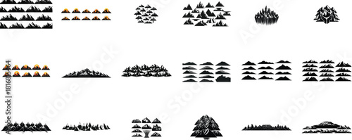 Collection of Mountain and Landscape Silhouettes Keywords: mountain, landscape, silhouette