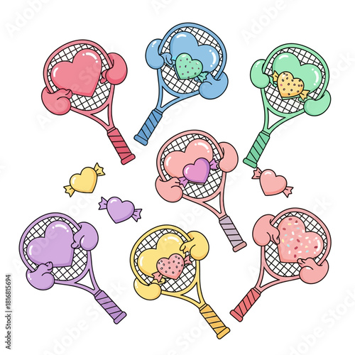 Colorful heart-shaped rackets design presenting a cheerful and spirited valentine's theme