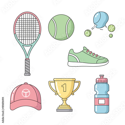 Illustrated sports equipment collection for active lifestyle and recreational pursuits, promoting