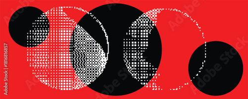 Retro dither circle composition for video. Vintage bitmap texture. Bit gradient circles for graphic layouts . Pixel gradients effect. 