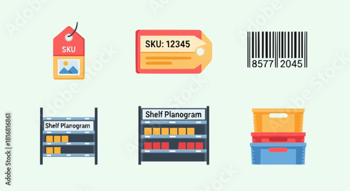 Shelf Planogram Elements Inventory Management Icon Set