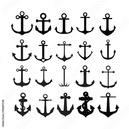 Collection of Black Anchor Silhouettes nautical maritime