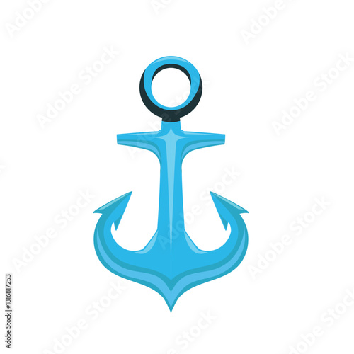 Bright Blue Anchor with Subtle Shading on White vibrant