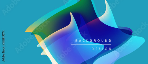 Abstract fluid shapes overlap, creating vibrant color gradients. Text reads background design centered within composition. Modern aesthetic.