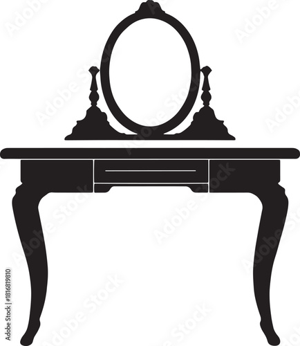 Elegant Vanity Table with Mirror Silhouette Illustration for Furniture Design and Interior Decor Concepts