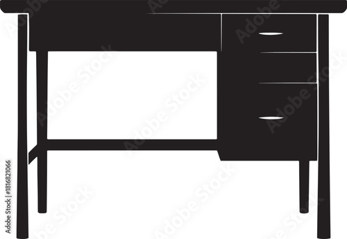 Minimalist Desk Design for Home Office or Study Space Vector Illustration Black and White Isolated Furniture