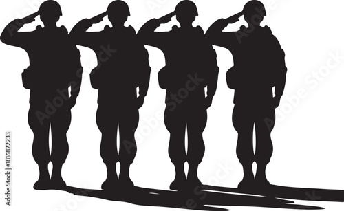 Soldiers saluting silhouette in honor tribute