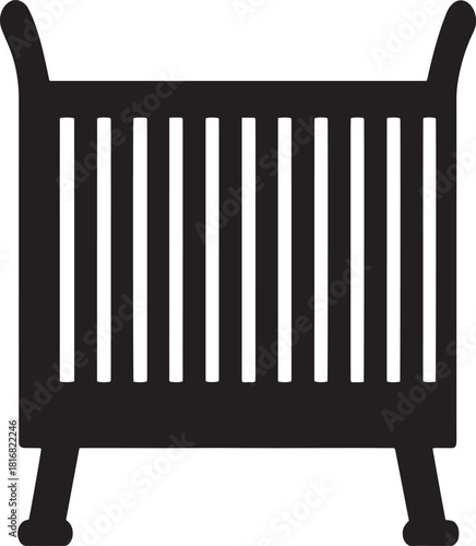 Simple Baby Crib Silhouette Illustration for Nursery Decor and Childhood Themes Design Element