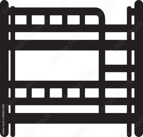 Simple Black and White Bunk Bed Vector Illustration for Childrens Room and Furniture Design Projects