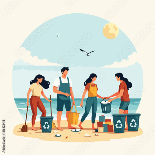 Volunteer appreciation and inclusive community vector pack — youth events, senior helpers, eco cleanup, online volunteering, and thank you celebration